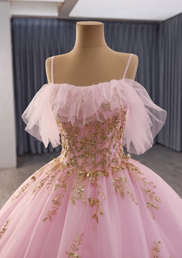Luxury / Gorgeous Blushing Pink Beading Sequins Prom Dresses 2025 Ball Gown Spaghetti Straps Sleeveless Backless Chapel Train Prom Formal Dresses