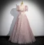 Chic / Belle Rougissant Rose Glitter Appliques Volants Robe De Bal 2024 Princesse Encolure Carrée Manches Courtes Dos Nu Longue Promo Robe De Ceremonie