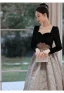 Chic / Beautiful Black Suede Prom Dresses 2022 A-Line / Princess Square Neckline Rhinestone Long Sleeve Floor-Length / Long Formal Dresses