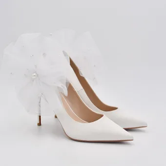 Mooie Prachtige Witte Parel Appliques Bruidsschoenen 2022 Leer 10 Cm Naaldhakken Stiletto Spitse Neus Huwelijk Pumps Hoge Hakken