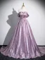 Élégant Rougissant Rose Perlage Glitter Robe De Bal 2025 Princesse De l'épaule Manches Courtes Dos Nu Train De Balayage Promo Robe De Ceremonie