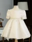 Chic / Beautiful White Pearl Bow Birthday Short Flower Girl Dresses 2023 A-Line / Princess Scoop Neck Short Sleeve