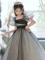 Fashion Black Spotted Evening Party Flower Girl Dresses 2022 A-Line / Princess Square Neckline Puffy Short Sleeve Floor-Length / Long Flower Girl Dresses