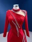High-end Red Beading Pearl Sequins Evening Dresses Trumpet / Mermaid 2022 High Neck Long Sleeve Court Train Evening Party Formal Dresses