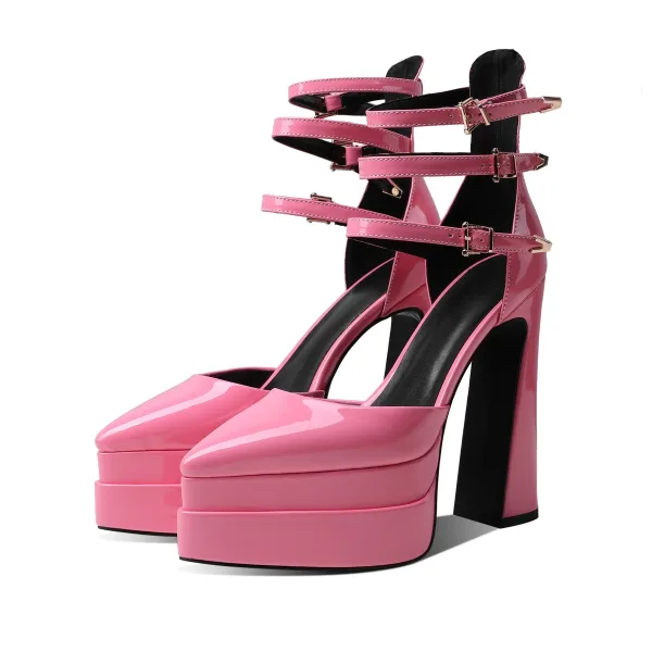 Unusual Green Cocktail Party 14 cm Thick Heels Womens Sandals 2022 Ankle Strap Pointed Toe Womens Shoes High Heels