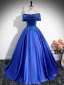 Vintage / Retro Royal Blue Beading Lace Flower Satin Prom Dresses 2024 Ball Gown Off-The-Shoulder Sleeveless Backless Floor-Length / Long Prom Formal Dresses