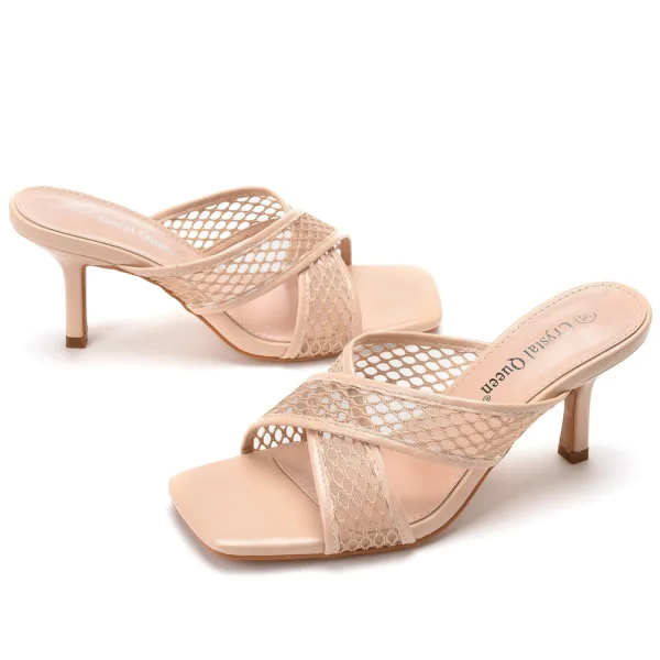 Modest / Simple Beige Casual Womens Sandals 2022 7 cm Stiletto Heels Open / Peep Toe Sandals High Heels