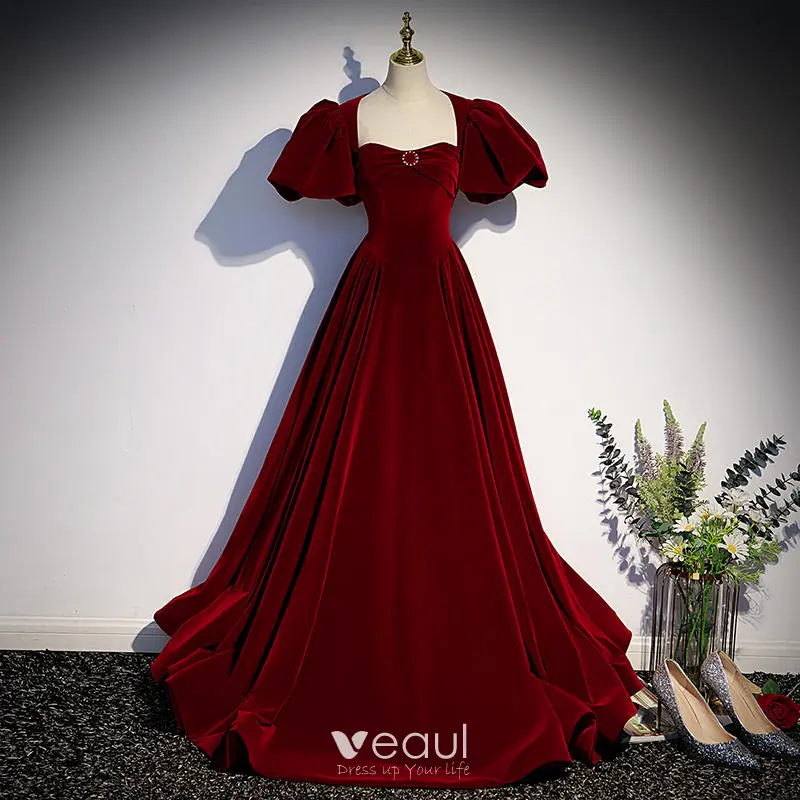Lovely Puff Sleeves Prom Dresses, 2020 Newest Velvet A-line Prom Dresses Lovely Puff Sleeves Prom Dresses, 2020 Newest Velvet A-line Prom Dresses