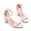 Schöne Weiß Perle Spitze Blumen Sandalen Damen 2023 Knöchelriemen 9 cm Thick Heels Peeptoes Hochzeit Sandaletten Hochhackige