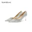 Charming Silver Rhinestone Pearl Leather Wedding Shoes 2026 8 cm Stiletto Heels Pointed Toe Wedding Pumps High Heels