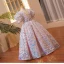 Scintillantes Mode Rougissant Rose Perle Faux Diamant Paillettes Anniversaire Robe Ceremonie Fille 2022 Robe Boule Encolure Carrée Gonflée Manches Courtes Dos Nu Longue Robe Ceremonie Fille