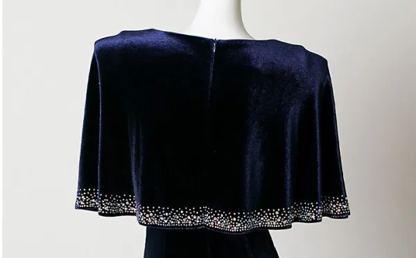 Vintage / Retro Navy Blue Sequins Velvet Prom Dresses Trumpet / Mermaid 2026 V-Neck Short Sleeve Floor-Length / Long Formal Dresses