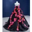 Fantaisie Appliques Noire Robe De Bal 2022 Robe Boule Bretelles Spaghetti Sans Manches Dos Nu Train De Balayage Robe De Ceremonie