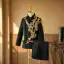 Chinese style Black Beading Lace Flower 2-piece Boys Wedding Suits 2024 Long Sleeve Coat Pants