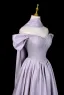 Lovely Lavender Rhinestone Prom Dresses 2026 A-Line / Princess Off-The-Shoulder Short Sleeve Backless Floor-Length / Long Formal Dresses