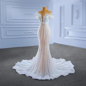 Magnífico Marfil Perla Tassel Lentejuelas Vestidos De Novia 2022 Trumpet Mermaid Scoop Escote Sin Mangas Colas De Barrido Boda