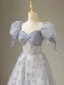 Chic / Beautiful Silver Grey Sequins Prom Dresses 2023 A-Line / Princess Square Neckline Puffy Short Sleeve Backless Bow Floor-Length / Long Prom Formal Dresses