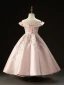 Vintage / Retro Blushing Pink Beading Sequins Satin Birthday Flower Girl Dresses 2024 Ball Gown Scoop Neck Sleeveless Backless Floor-Length / Long