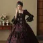 Vintage / Retro Medieval Gothic Burgundy Printing Rhinestone Prom Dresses 2024 Ball Gown Square Neckline Bell sleeves Floor-Length / Long Prom Formal Dresses