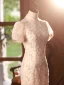 Chiński Styl Rumieniąc Różowy Frezowanie Kwiat Cheongsam 2023 Syrena / Rozkloszowane Wysokiej Szyi Kótkie Rękawy Długość Herbaty Wieczorowe Cheongsam