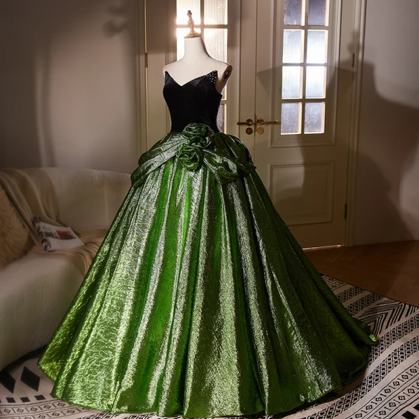 Elegant Dark Green Prom Dresses 2024 Ball Gown Strapless Sleeveless Backless Floor-Length / Long Prom Formal Dresses