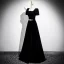 Chic / Beautiful Black Rhinestone Velvet Evening Dresses 2025 A-Line / Princess Square Neckline Short Sleeve Backless Floor-Length / Long Evening Party Formal Dresses