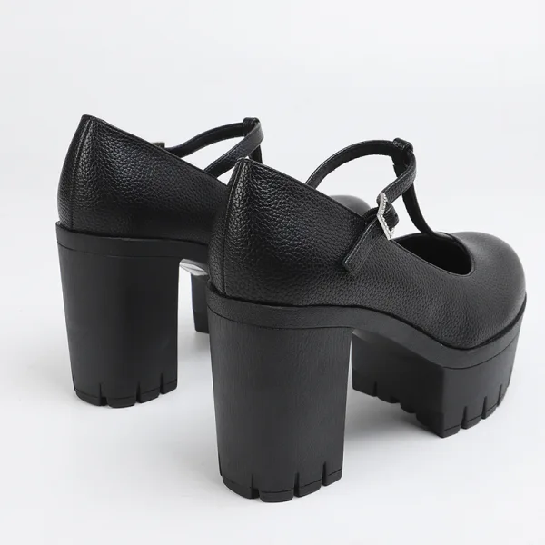 Fashion White Street Wear Waterproof Womens Shoes 2023 10 cm Thick Heels T-Strap Round Toe Womens Shoes