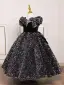 Sparkly Multi-Colors Sequins Birthday Black Flower Girl Dresses 2022 Ball Gown Scoop Neck Puffy Short Sleeve Backless Floor-Length / Long Flower Girl Dresses