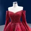 High End Burgunderrot Handgefertigt Perlenstickerei Pailletten Ballkleider 2022 Satin Ballkleid Off Shoulder Lange Ärmel Rückenfreies Sweep / Pinsel Zug Ball Festliche Kleider