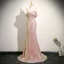 Glitzernden Sexy Rosa Pailletten Ballkleider 2025 Meerjungfrau Off Shoulder Kurze Ärmel Rückenfreies Sweep / Pinsel Zug Festliche Kleider