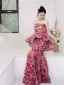 Fancy Blushing Pink Multi-Colors Floral Prom Dresses 2025 Trumpet / Mermaid Strapless Sleeveless Backless Floor-Length / Long Formal Dresses