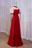 Chinese style Burgundy Pearl Satin Cheongsam Evening Dresses Prom Dresses 2023 A-Line / Princess High Neck Short Sleeve Backless Floor-Length / Long Evening Party Prom Dresses Formal Dresses