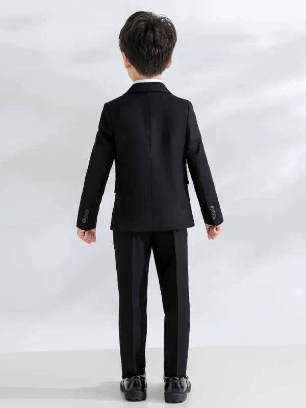 Modern / Fashion Black Long Sleeve Boys Wedding Suits 2023 Coat Pants Shirt Tie Vest Wedding