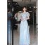 Sparkly Sky Blue Sequins Evening Dresses 2022 A-Line / Princess Scoop Neck Short Sleeve Floor-Length / Long Evening Party Formal Dresses