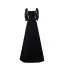 Elegant Black Pearl Evening Dresses 2023 A-Line / Princess Square Neckline Short Sleeve Backless Floor-Length / Long Evening Party Formal Dresses