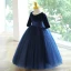 Vintage / Retro Navy Blue Sequins Birthday Flower Girl Dresses 2023 Ball Gown Scoop Neck Bow 3/4 Sleeve Floor-Length / Long Flower Girl Dresses