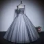 Chic / Beautiful Grey Pearl Prom Dresses 2023 Ball Gown Spaghetti Straps Sleeveless Backless Floor-Length / Long Prom Formal Dresses