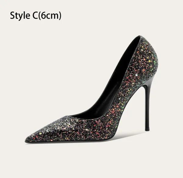 Sparkly Black Multi-Colors Sequins Evening Party Pumps 2025 10 cm Stiletto Heels Pointed Toe Pumps High Heels