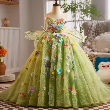 Flower Fairy Sage Green Multi Colors Appliques Birthday Flower Girl Dresses 2025 Ball Gown Spaghetti Straps Sleeveless Backless Sweep Train