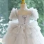 Chic / Beautiful Grey Beading Sequins Cascading Ruffles Flower Girl Dresses 2023 Ball Gown Scoop Neck Puffy Short Sleeve Backless Floor-Length / Long Flower Girl Dresses