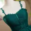 Vintage Dunkelgrün Spitze Heimkehr Ballkleider 2024 Fallende Rüsche Ballkleid Spaghettiträger Ärmellos Rückenfreies Wadenlang Festliche Kleider