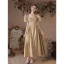 Chic / Beautiful Champagne Gold Pearl Homecoming Graduation Dresses 2023 A-Line / Princess Satin Square Neckline Puffy Short Sleeve Floor-Length / Long Graduation Dresses