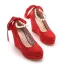 Chic / Beautiful Red Evening Party Pearl T-Strap Bow Womens Shoes 2023 10 cm Wedges Round Toe Womens Shoes