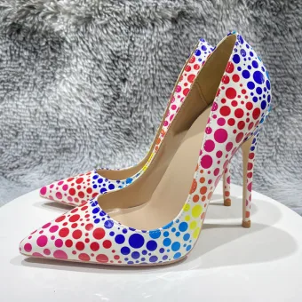 Fashion Multi Colors Spotted Street Wear Pumps 2023 12 Cm Stiletto Heels Pointed Toe Pumps High Heels