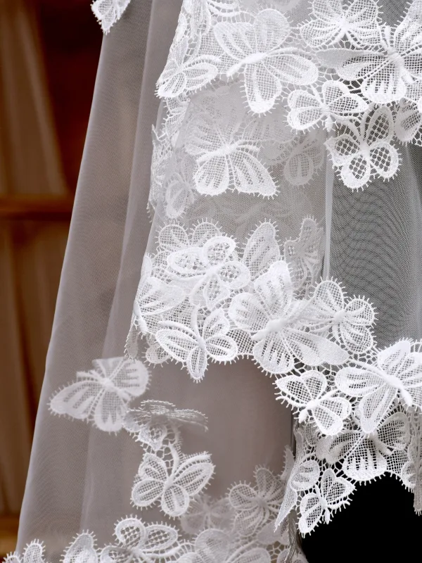 Elegant White Lace Butterfly 1.5 m Tulle Wedding Veils 2025