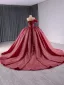 High-end Burgundy Appliques Pearl Sequins Prom Dresses 2024 Ball Gown Strapless Sleeveless Backless Chapel Train Tulle Prom Formal Dresses