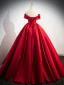 Elegant Red Pearl Ball Gown Wedding Dresses 2025 Off-The-Shoulder Sleeveless Backless Floor-Length / Long Wedding Dresses
