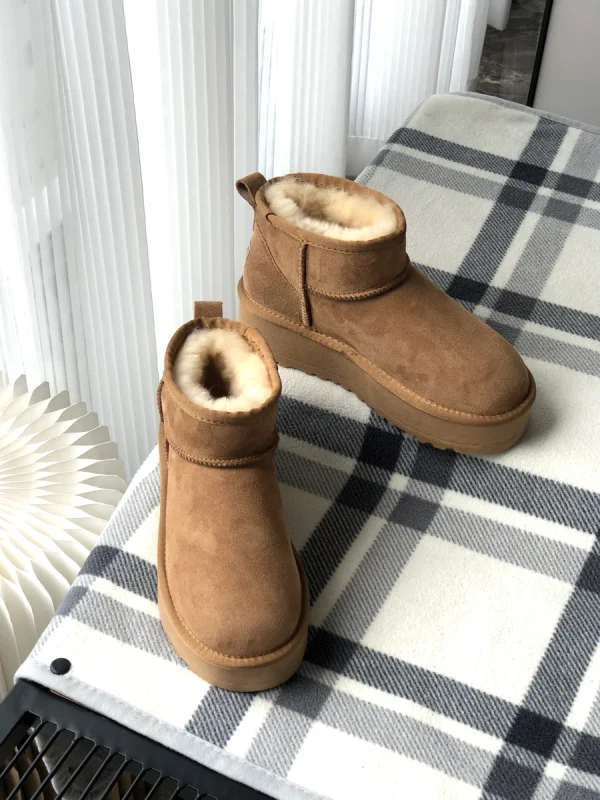 Keep Warm Brown Suede Street Wear Snow Boots 2024 Leather Round Toe Womens Boots