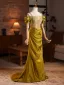 Vintage / Retro Green Prom Dresses 2026 Trumpet / Mermaid Off-The-Shoulder Short Sleeve Backless Sweep Train Prom Formal Dresses