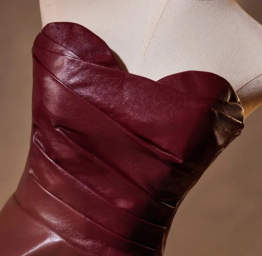 Sexy Burgundy Evening Dresses 2024 A-Line / Princess Strapless Sleeveless Backless Floor-Length / Long Evening Party Formal Dresses